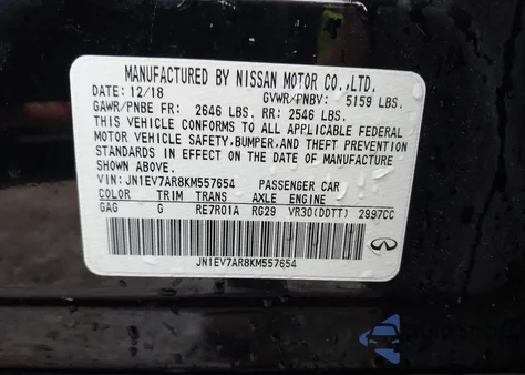 2019 Infiniti Q50 3.0T Sport из США, поврежденный, VIN JN1EV7AR8KM557654